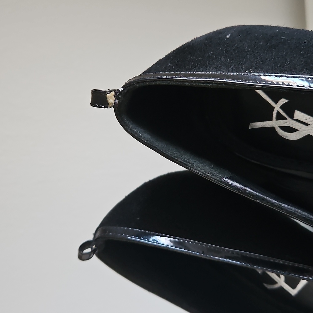 YSL Yves Saint Laurent Black Suede & Patent Leather Platform Heels Size EU 41 - Picture 4 of 8